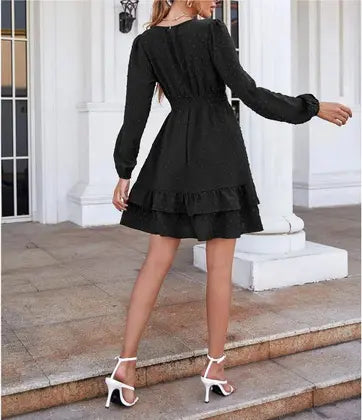 Elegant Long Sleeve Ruffled A-Line Mini Dress