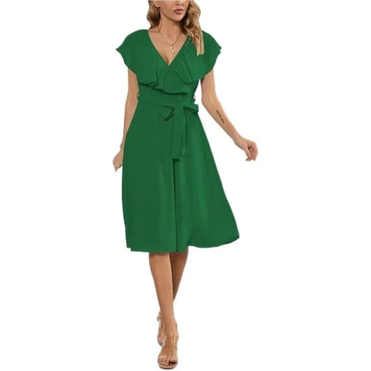 Flutter Sleeve V-Neck Wrap Dress